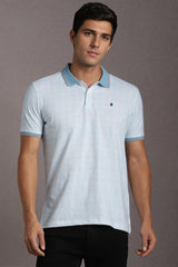 Men's Blue Casual Printed Slim Fit Half Sleeves Polo Tshirt