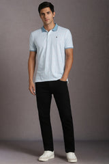 Men's Blue Casual Printed Slim Fit Half Sleeves Polo Tshirt