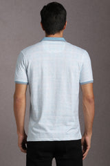 Men's Blue Casual Printed Slim Fit Half Sleeves Polo Tshirt