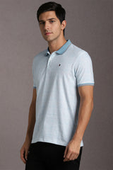 Men's Blue Casual Printed Slim Fit Half Sleeves Polo Tshirt