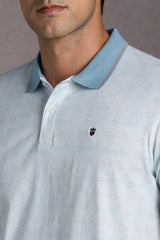 Men's Blue Casual Printed Slim Fit Half Sleeves Polo Tshirt
