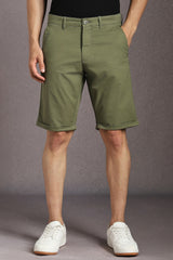 Men's Olive Slim Fit Casual Mid Rise Shorts