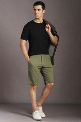 Men's Olive Slim Fit Casual Mid Rise Shorts