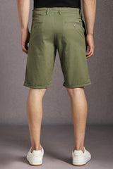 Men's Olive Slim Fit Casual Mid Rise Shorts