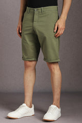 Men's Olive Slim Fit Casual Mid Rise Shorts