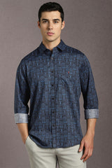 Men's Navy Casual Printed Slim Fit Full Sleeves Shirt