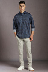 Men's Navy Casual Printed Slim Fit Full Sleeves Shirt