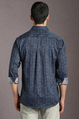 Men's Navy Casual Printed Slim Fit Full Sleeves Shirt