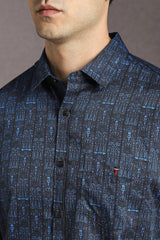 Men's Navy Casual Printed Slim Fit Full Sleeves Shirt