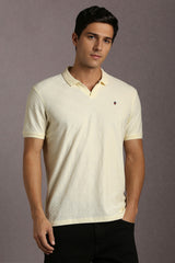 Men's Beige Casual Printed Slim Fit Half Sleeves Polo Tshirt