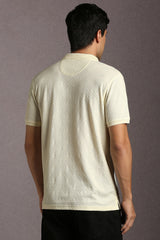 Men's Beige Casual Printed Slim Fit Half Sleeves Polo Tshirt