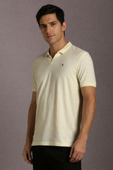 Men's Beige Casual Printed Slim Fit Half Sleeves Polo Tshirt