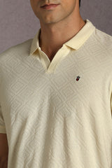 Men's Beige Casual Printed Slim Fit Half Sleeves Polo Tshirt