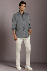 Men's Navy Casual Striped Slim Fit Full Sleeves Shirt