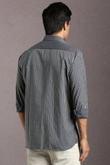 Men's Navy Casual Striped Slim Fit Full Sleeves Shirt