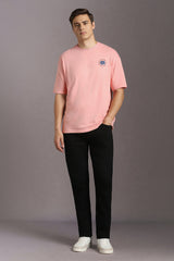Men's Pink Casual Printed Oversized Half Sleeves Tshirt