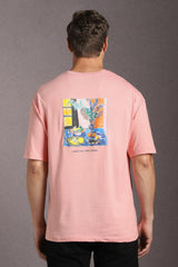 Men's Pink Casual Printed Oversized Half Sleeves Tshirt