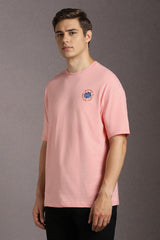 Men's Pink Casual Printed Oversized Half Sleeves Tshirt