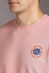 Men's Pink Casual Printed Oversized Half Sleeves Tshirt