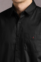 Men's Black Casual Solid Slim Fit Full Sleeves Shirt