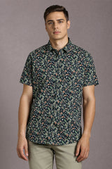 Men's Navy Casual Printed Slim Fit Half Sleeves Shirt