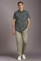 Men's Navy Casual Printed Slim Fit Half Sleeves Shirt