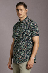 Men's Navy Casual Printed Slim Fit Half Sleeves Shirt