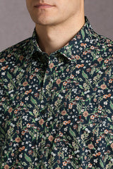 Men's Navy Casual Printed Slim Fit Half Sleeves Shirt