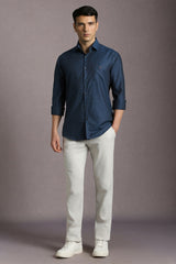 Men's Blue Casual Solid Slim Fit Full Sleeves Shirt
