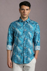 Men's Blue Casual Printed Slim Fit Full Sleeves Shirt