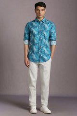 Men's Blue Casual Printed Slim Fit Full Sleeves Shirt
