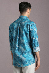 Men's Blue Casual Printed Slim Fit Full Sleeves Shirt