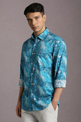 Men's Blue Casual Printed Slim Fit Full Sleeves Shirt