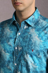 Men's Blue Casual Printed Slim Fit Full Sleeves Shirt