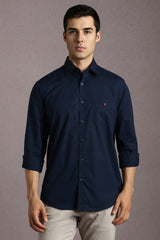 Men's Navy Casual Solid Slim Fit Full Sleeves Shirt