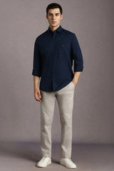 Men's Navy Casual Solid Slim Fit Full Sleeves Shirt