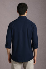Men's Navy Casual Solid Slim Fit Full Sleeves Shirt