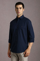 Men's Navy Casual Solid Slim Fit Full Sleeves Shirt