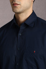 Men's Navy Casual Solid Slim Fit Full Sleeves Shirt