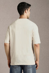 Men's Beige Casual Printed Oversized Half Sleeves Tshirt