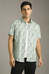 Men's Green Casual Printed Slim Fit Half Sleeves Shirt