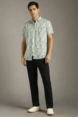 Men's Green Casual Printed Slim Fit Half Sleeves Shirt