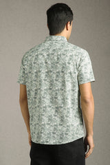 Men's Green Casual Printed Slim Fit Half Sleeves Shirt