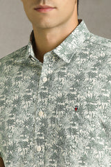 Men's Green Casual Printed Slim Fit Half Sleeves Shirt