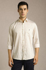 Men's Beige Casual Printed Slim Fit Full Sleeves Shirt