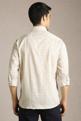 Men's Beige Casual Printed Slim Fit Full Sleeves Shirt