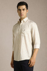 Men's Beige Casual Printed Slim Fit Full Sleeves Shirt