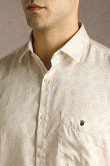 Men's Beige Casual Printed Slim Fit Full Sleeves Shirt