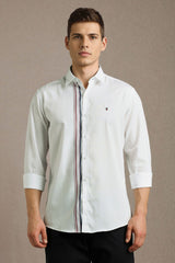 Men's White Casual Solid Slim Fit Full Sleeves Shirt