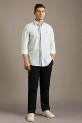 Men's White Casual Solid Slim Fit Full Sleeves Shirt